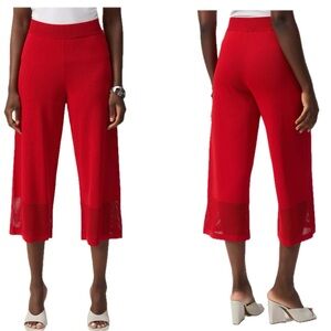 Joseph Ribkoff Red Sweater Knit Culotte crop pants with Pointelle Detail L NWOT